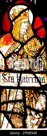 St. Katherine, St. Catherine of Alexandria, and Wheel, 15th century medieval stained glass window, Sandringham Parish Church, Norfolk Stock Photo