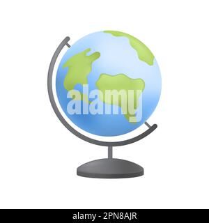 Globe of planet Earth with world map on stand 3D icon Stock Vector