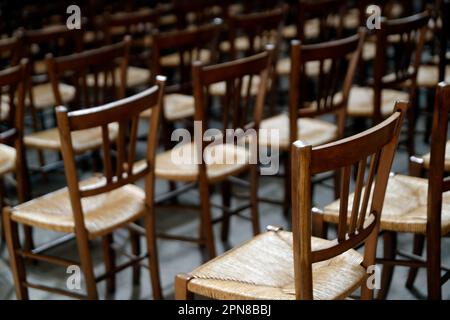 Auxerre Cathedral. Row  of empty chairs.  Auxerre. France. Stock Photo