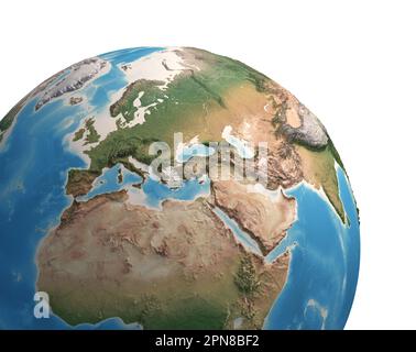 High resolution satellite view of Planet Earth, focused on Europe, Eurasia, Middle East, North Africa - elements of this image furnished by NASA Stock Photo