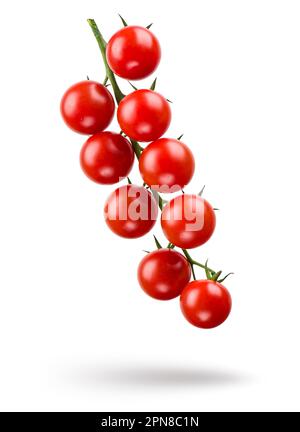 Small red cherry tomatoes bunch, isolated on white background. Stock Photo
