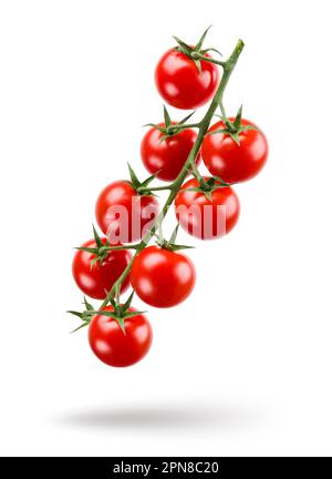Small red cherry tomatoes bunch, isolated on white background. Stock Photo