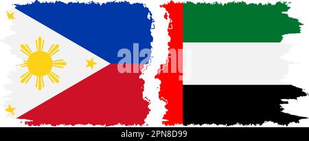 United Arab Emirates and Philippines grunge flags connection, vector Stock Vector