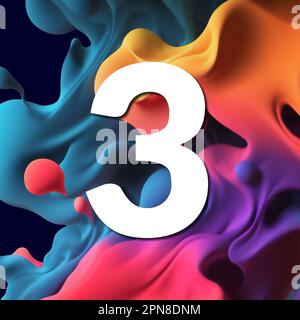 set of white numbers on multicolored splashes, 3d illustration, three Stock Photo