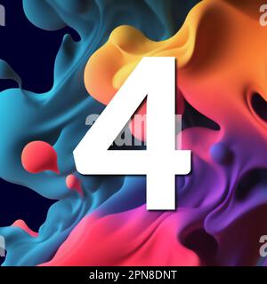 set of white numbers on multicolored splashes, 3d illustration, four Stock Photo