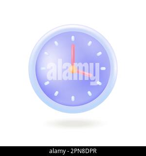 Clock with pink hands and blue clock face 3D icon Stock Vector