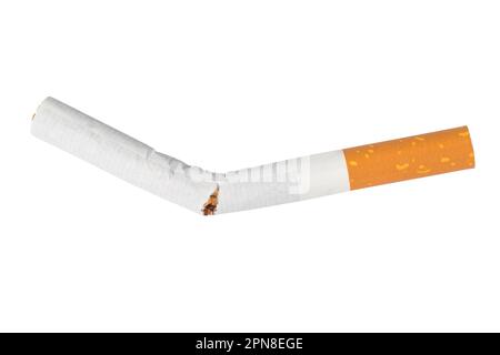 A broken cigarette at the white isolated background Stock Photo