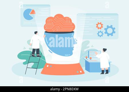 Scientists analyzing brain flat vector illustration Stock Vector