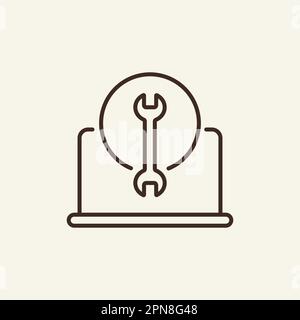 Laptop repair line icon Stock Vector