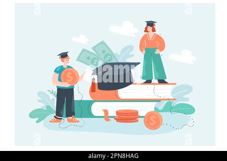 Cartoon students taking loans for university studies Stock Vector