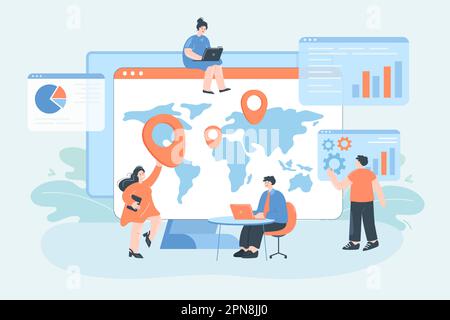 Company people analyzing international map Stock Vector