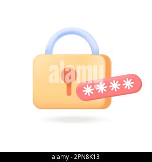 Metal lock with asterisk symbols as password 3D icon Stock Vector