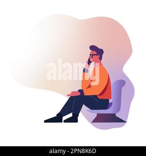 vector illustration of a man. a person sits and talks on the phone Stock Vector
