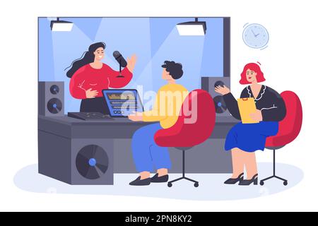 People recording song in studio flat vector illustration Stock Vector