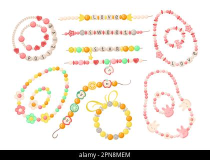 Beaded bracelets for kids vector illustrations set Stock Vector