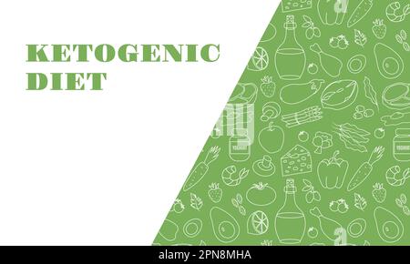 Ketogenic diet. Banner with Line icons on green background. Vector illustration. Stock Vector