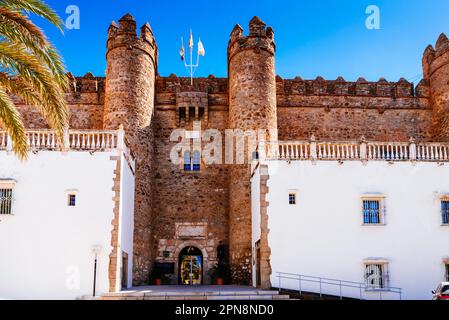 The Palace of the Dukes of Feria, Palacio de los Duques de Feria, or the Castle of Zafra is a Gothic castle in Zafra, 1443. On June 3, 1931, it was de Stock Photo