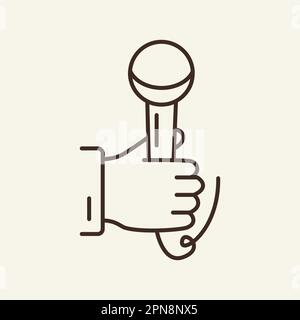 Hand holding microphone line icon Stock Vector