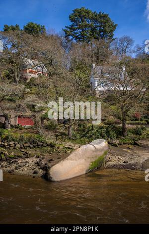 Le Sabot de Gargantua on the banks of the river at Pont Aven, Brittany, France Stock Photo