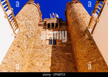 The Palace of the Dukes of Feria, Palacio de los Duques de Feria, or the Castle of Zafra is a Gothic castle in Zafra, 1443. On June 3, 1931, it was de Stock Photo