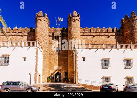 The Palace of the Dukes of Feria, Palacio de los Duques de Feria, or the Castle of Zafra is a Gothic castle in Zafra, 1443. On June 3, 1931, it was de Stock Photo