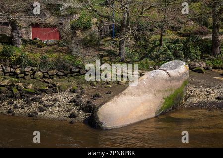 Le Sabot de Gargantua on the banks of the river at Pont Aven, Brittany, France Stock Photo