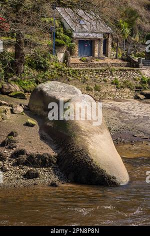 Le Sabot de Gargantua on the banks of the river at Pont Aven, Brittany, France Stock Photo