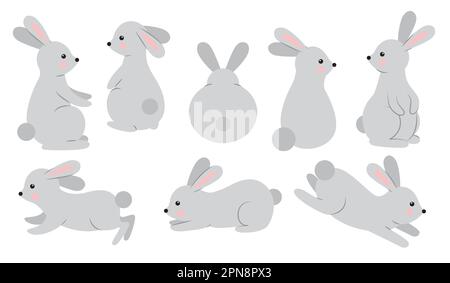 Set of rabbits in different poses Stock Vector