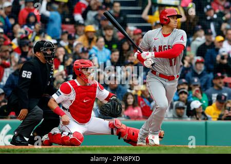 Los Angeles Angels' Hunter Renfroe plays against the Boston Red Sox during  the first inning of a baseball game, Monday, April 17, 2023, in Boston. (AP  Photo/Michael Dwyer Stock Photo - Alamy