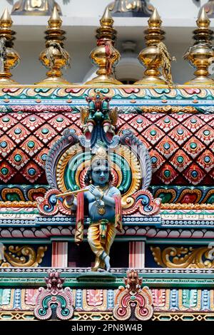 Sri Krishnan hindu temple.  One of the most beloved of Hindu gods, blue-skinned Krishna is the deity of love and compassion. Singapore. Stock Photo