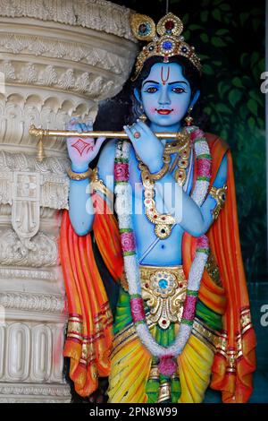 God Lord Krishna playing musical instrument flute Miniature painting ...