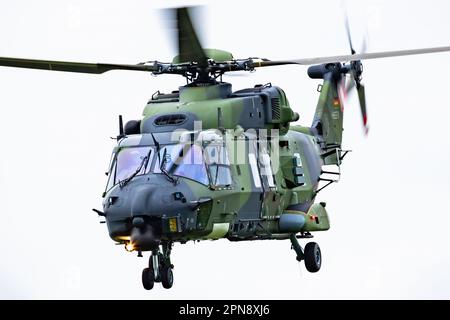 Zeltweg, Austria - September 6, 2019: Military helicopter at air base. Air force flight operation. Aviation and aircraft. Air defense. Military indust Stock Photo