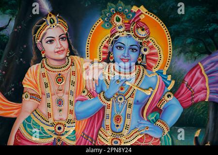 Sri Krishnan hindu temple.  The blue-skinned Krishna is the hindu deity of love and compassion. Singapore. Stock Photo