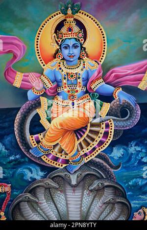 Sri Krishnan hindu temple.  The blue-skinned Krishna is the hindu deity of love and compassion. Singapore. Stock Photo