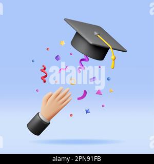 3D Hand Throwing Graduation Hats in Air Stock Vector Image & Art - Alamy