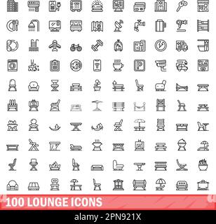 100 lounge icons set. Outline illustration of 100 lounge icons vector set isolated on white background Stock Vector