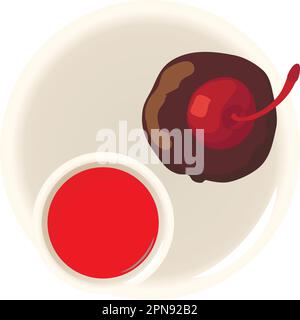 Chocolate muffin icon isometric vector. Muffin with cherry and hibiscus tea icon. Dessert, breakfast, food concept Stock Vector