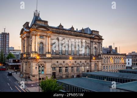 Concert Hall is an impressive building in the heart of Huddersfield, UK Stock Photo