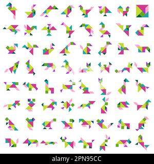 Tangram puzzle. Vector set with various animals. Stock Vector