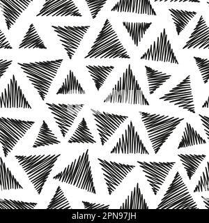 Seamless pattern with hand drawn triangles. Black and white vector background. Stock Vector