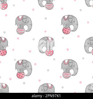 Seamless pattern with cute circus elephants. Baby print. Stock Vector