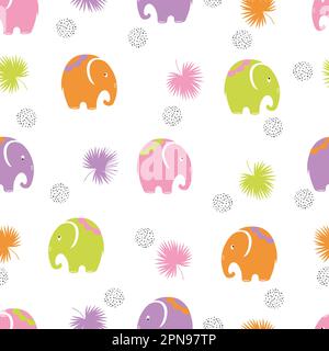 Seamless baby pattern with cute elephants. Vector colorful background for kids. Stock Vector