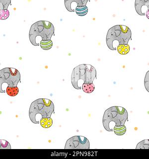 Seamless pattern with cute circus elephants. Colorful baby print. Stock Vector