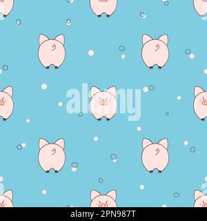 Seamless pattern with cute little pigs on blue background. Vector illustration for kids design. Stock Vector