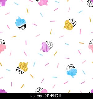 Colorful sweet cupcakes seamless pattern. Vector background with cakes. Stock Vector