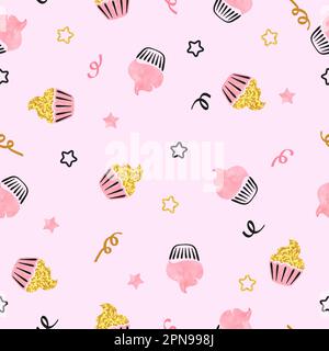 Sweet cupcakes seamless pattern. Vector background with cakes. Stock Vector