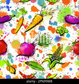 Vegetables abstract seamless background with colored watercolor blots and spots. Vector illustration Stock Vector