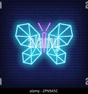 Geometric butterfly neon sign Stock Vector