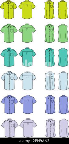 Mens and womens classic shirt. Front and back.  Stock Vector