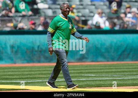 Former Oakland Athletics player John Blue Moon Odom during a ceremony  honoring the Athletics' 1973 World Series championship team before a  baseball game between the Athletics and the New York Mets in